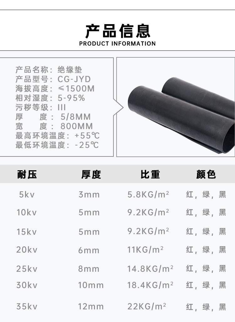 国家标准 5KV - 35KV 优质绝缘橡胶垫产品参数